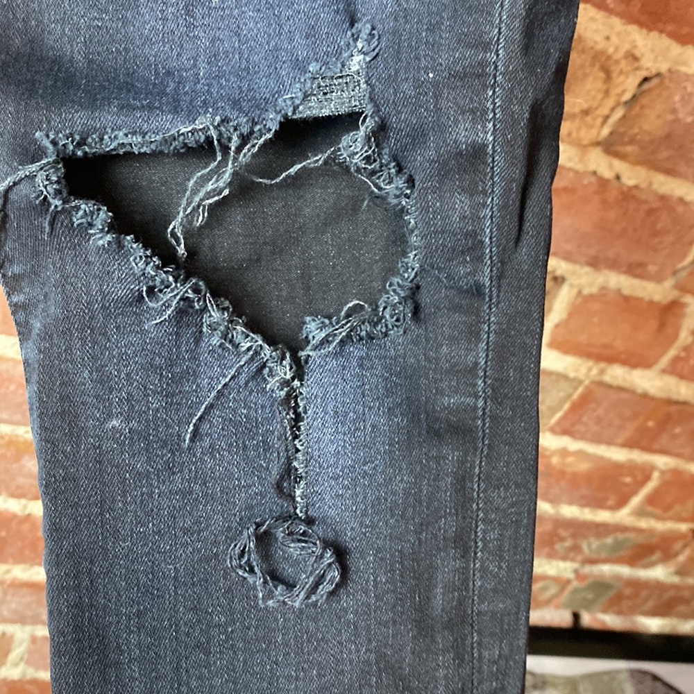 Good American High Rise Black Distressed Skinny Jeans - Picture 4 of 5